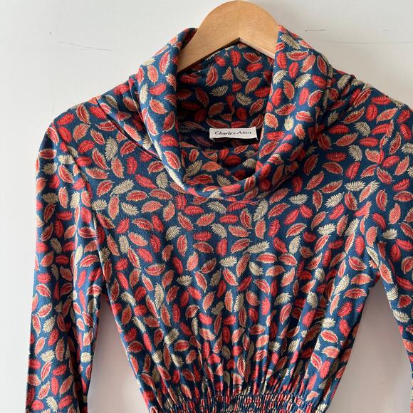 Vintage Charles Alan Belted Leaf Print Cottagecore Twee Dress Small - Picture 5 of 6